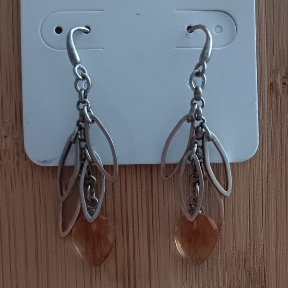 Silver Tone Leaf Dangle Earrings - Picture 2 of 5